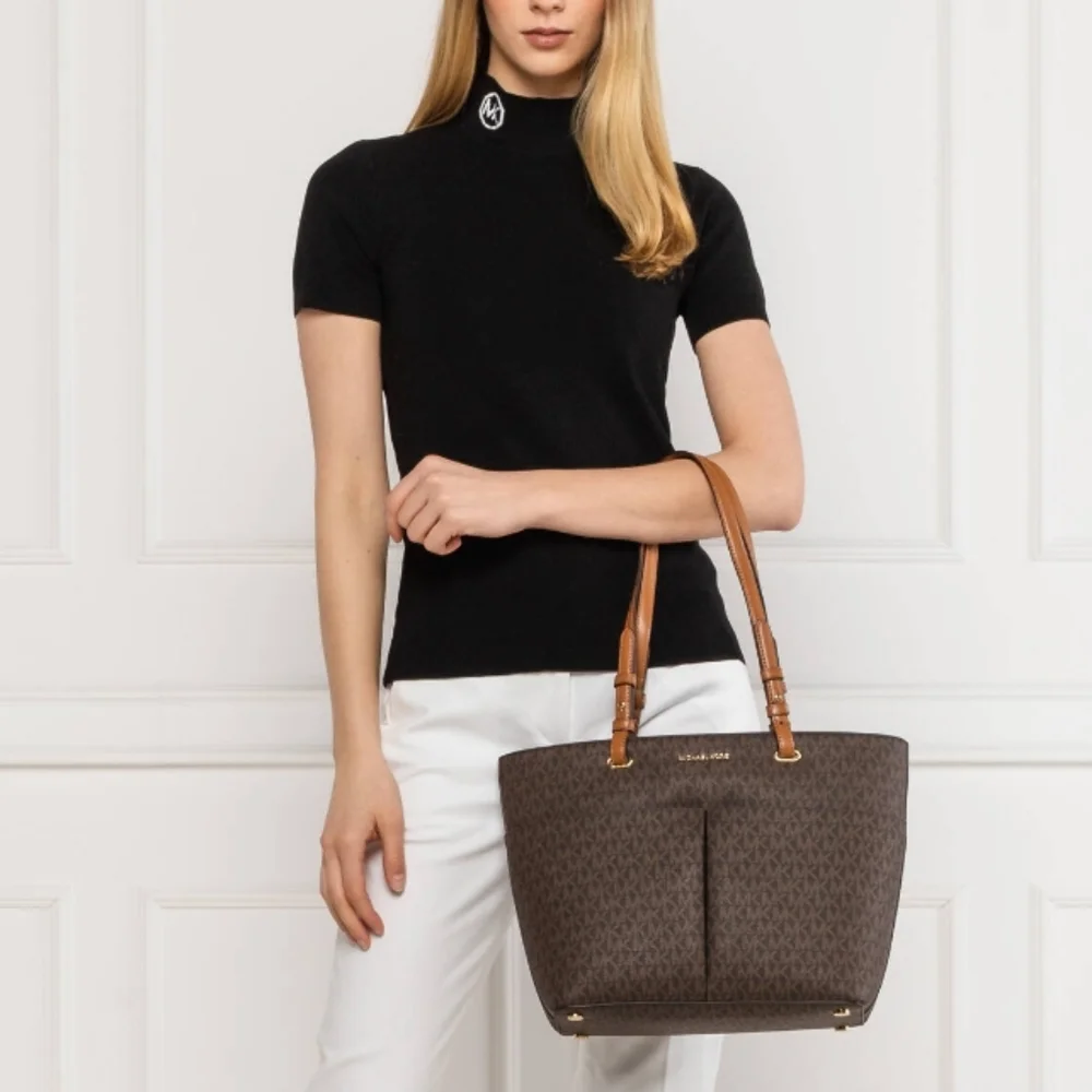 Michael Kors Brown Monogram Logo Tote Shoulder Satchel Classic Bedford 14x10
